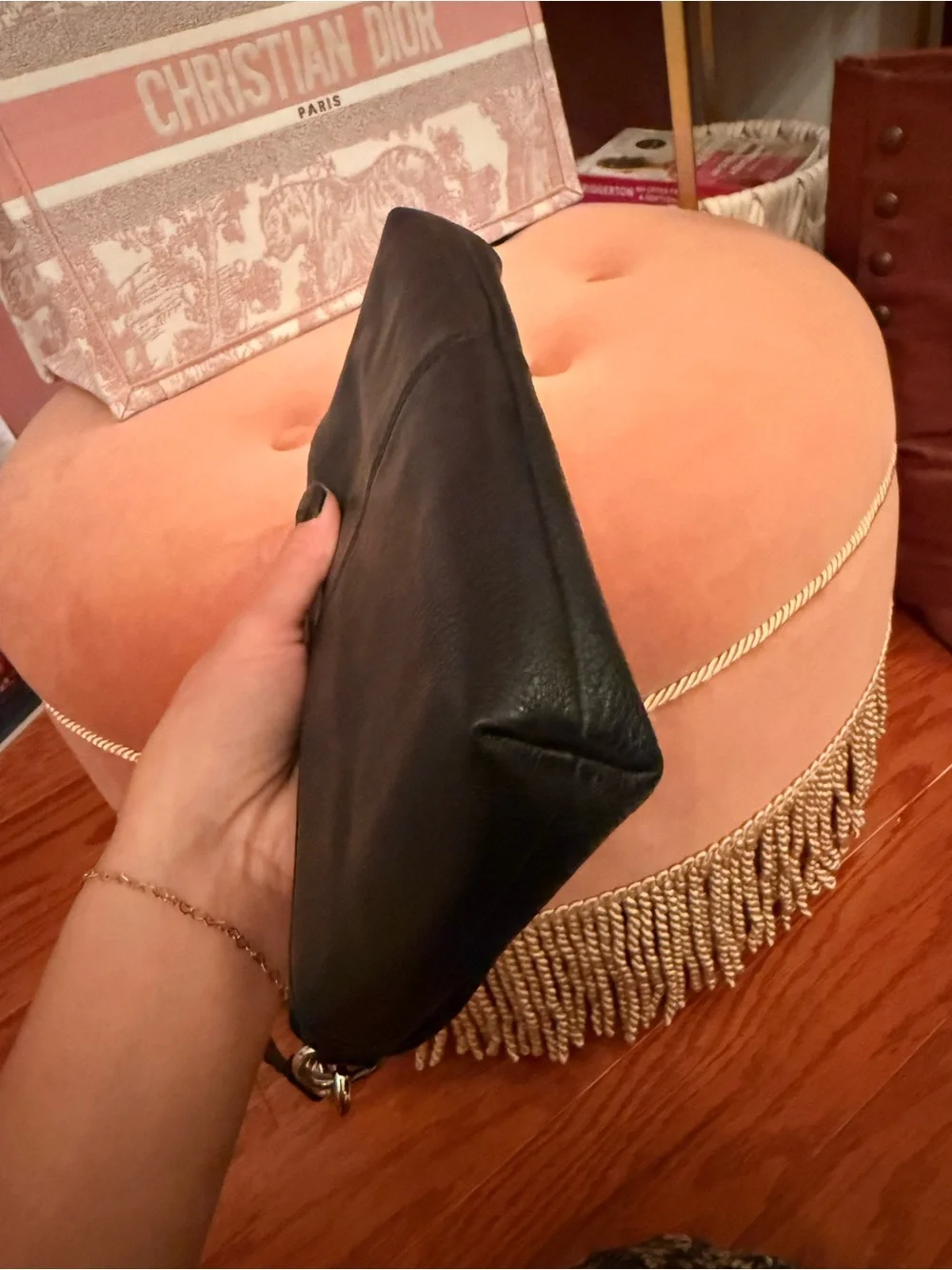 Black leather coach wristlet